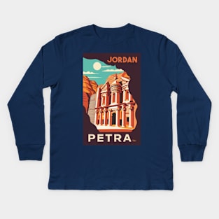 A Vintage Travel Art of Petra - Jordan Kids Long Sleeve T-Shirt